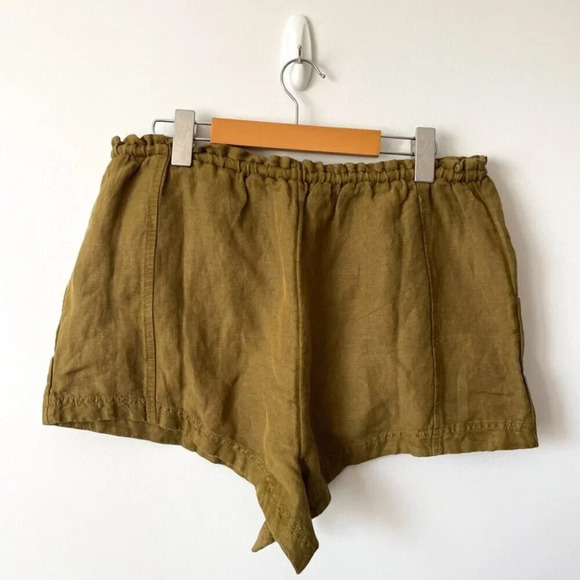 Free People Linen  Blend Mirella Cinched Shorts Olive Green Size Small - Picture 6 of 8